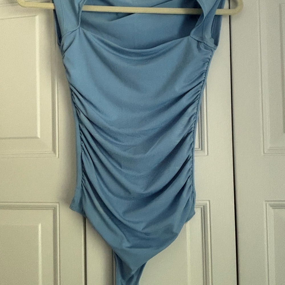 Abercrombie & Fitch Light Blue Rouched Cap Sleeve Bodysuit